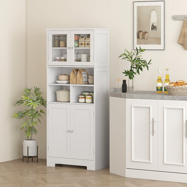 HOMCOM Kuchyňský Regál se Skříňkovými Dveřmi a Otevíratelnými Přihrádkami 60x30x145,5 cm Bílý | Aosom