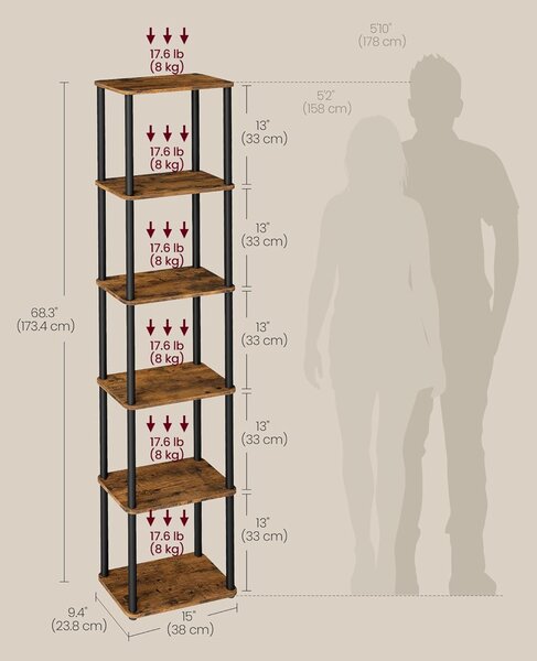 SONGMICS Regál Vasagle Niron 173 cm černý/hnědý