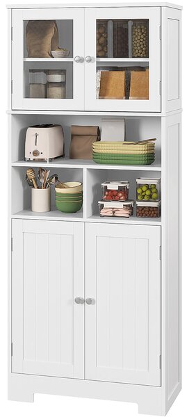 HOMCOM Kuchyňský Regál se Skříňkovými Dveřmi a Otevíratelnými Přihrádkami 60x30x145,5 cm Bílý | Aosom