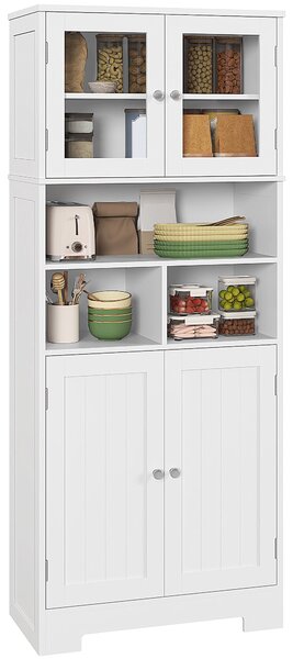 HOMCOM Kuchyňský Regál se Skříňkovými Dveřmi a Otevíratelnými Přihrádkami 60x30x145,5 cm Bílý | Aosom