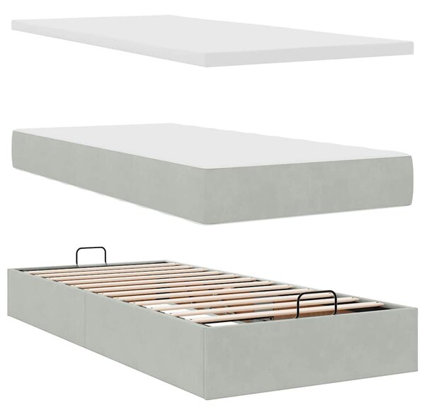 Osmanský rám postele s matracíes světle šedá 180x200cm samet 3311261