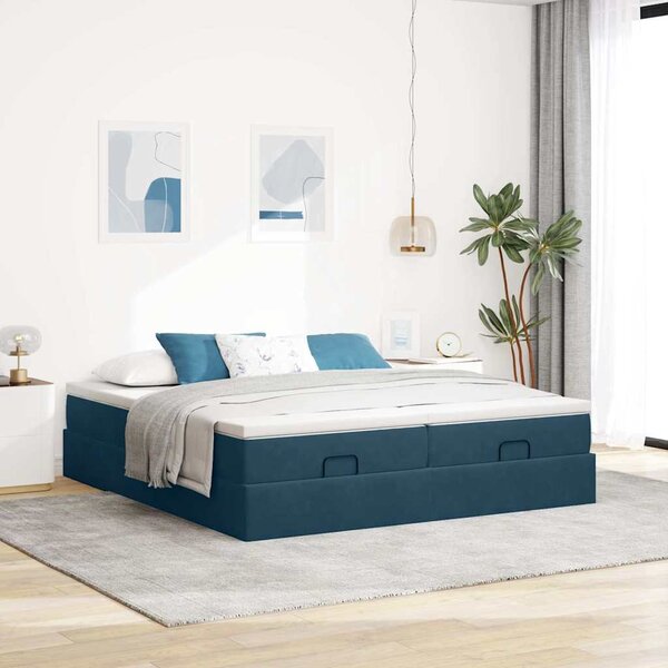Osmanský rám postele s matracíes tmavě modrá 160x200cm samet 3311259