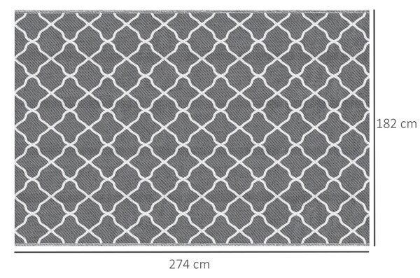 Outsunny Zahradní Koberce 182x274 cm Reverzibilní Koberec se Geometrickým Vzorem Voděodolný pro Terasu, Balkon, Patio, Kempování a Pláž Šedý a Bílý |