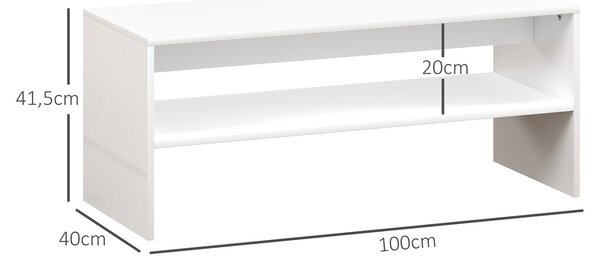 HOMCOM Konferenční stolek Boční stolek s otevřeným úložným prostorem 100x40x41,5 cm Lesklá bílá | Aosom