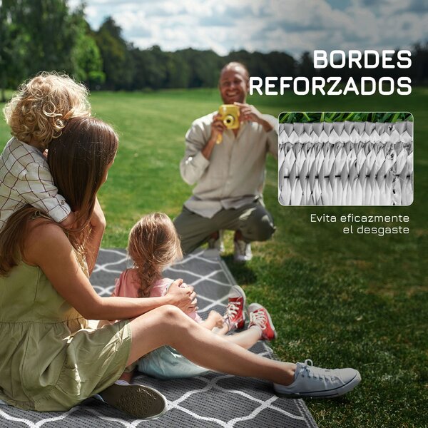 Outsunny Zahradní Koberce 182x274 cm Reverzibilní Koberec se Geometrickým Vzorem Voděodolný pro Terasu, Balkon, Patio, Kempování a Pláž Šedý a Bílý |