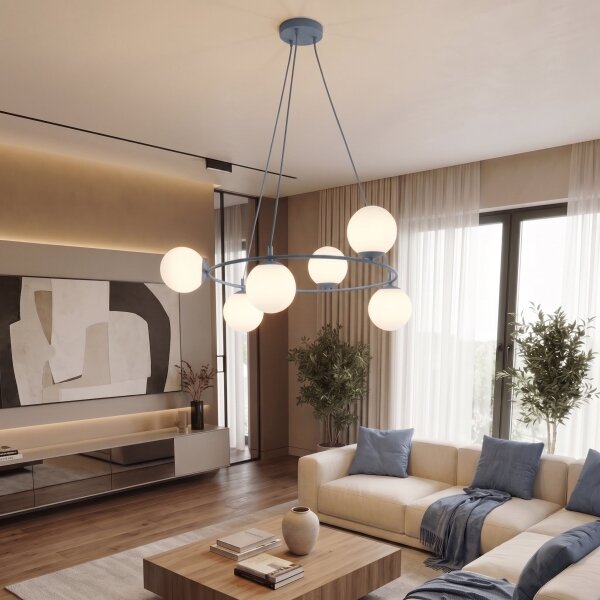 Lustr na lanku AZURA 6xE14/10W/230V modrá/bílá