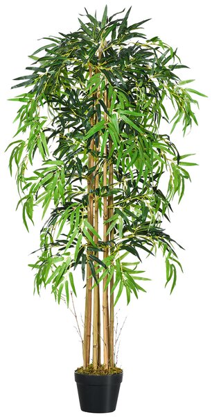Umělý bambus Outsunny 150cm se květináčem - realistická dekorativní syntetická rostlina pro domov, zahradu, kancelář Ø18x150 cm Zelená | Aosom