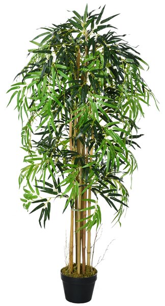 Umělý bambus Outsunny 150cm se květináčem - realistická dekorativní syntetická rostlina pro domov, zahradu, kancelář Ø18x150 cm Zelená | Aosom
