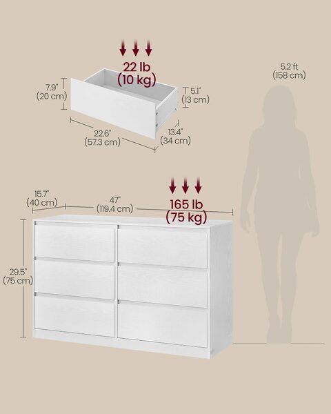 SONGMICS Komoda Vasagle Kailyn 119,4 cm bílá