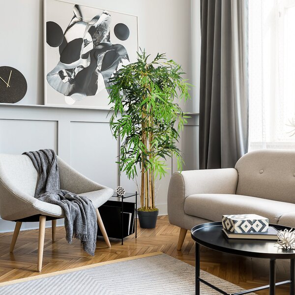 Umělý bambus Outsunny 150cm se květináčem - realistická dekorativní syntetická rostlina pro domov, zahradu, kancelář Ø18x150 cm Zelená | Aosom
