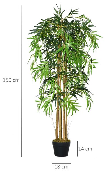 Umělý bambus Outsunny 150cm se květináčem - realistická dekorativní syntetická rostlina pro domov, zahradu, kancelář Ø18x150 cm Zelená | Aosom