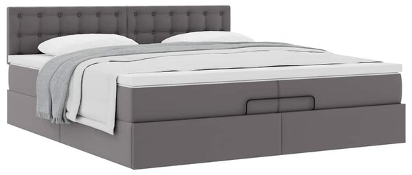 Osmanský rám postele s matrací šedá 200x200cm umělá kůže 3311326