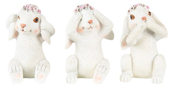 Dekorace 3ks králíčci nevidím, neslyším, nemluvím - 19*7*9 cm - Clayre & Eef
