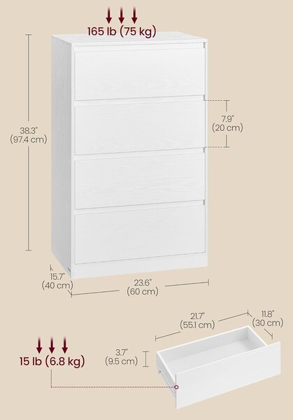 SONGMICS Komoda Vasagle Kailyn 60 cm bílá III