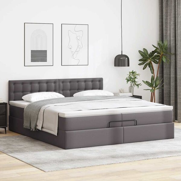 Osmanský rám postele s matrací šedá 200x200cm umělá kůže 3311326