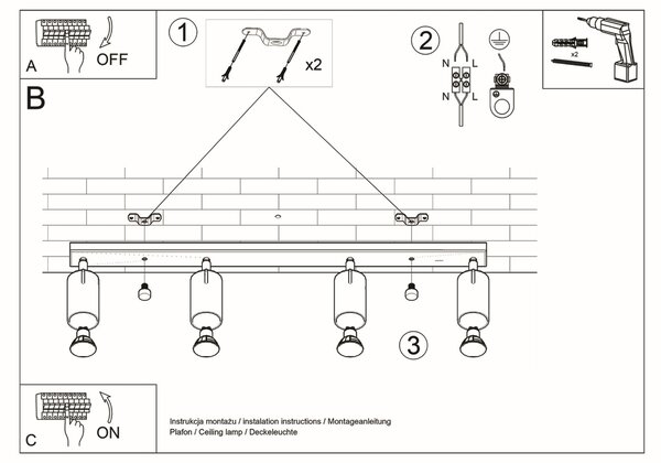 Sollux Lighting Stropní svítidlo RING 4L černé