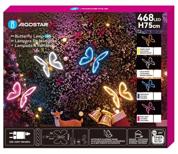 Aigostar - LED Venkovní vánoční dekorace 504xLED IP44 studená bílá motýl