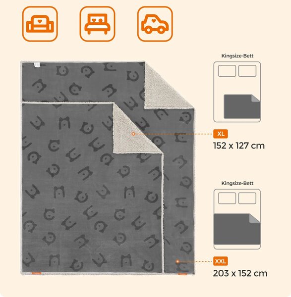 SONGMICS Voděodolná fleecová deka pro zvířata Dijon 203x152 cm šedá