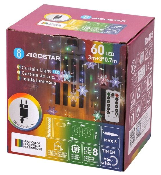 Aigostar - LED Venkovní ván řetěz 60xLED/8 funkcí 6x0,7 m IP44 multicolor + DO