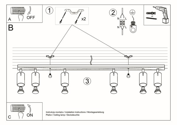 Sollux Lighting Stropní svítidlo RING 6L černé