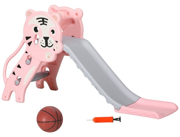 AIYAPLAY 3v1 Dětská skluzavka pro děti ve věku 18 až 36 měsíců se 2 schody, 1 basketballovým košem a zvířecím vzorem pro vnitřní použití 133x60x70 cm