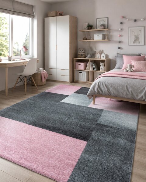 Ayyildiz, Kusový koberec Lucca 1810 pink, 120x170, růžová, šedá, kancelář