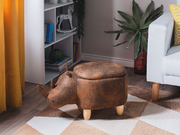 Zvířecí stolička s úložným prostorem RHINO Umělá kůže Světle hnědá Nosorožec