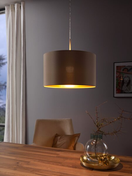 Eglo 31602 Maserlo cream - Závěsné textilní svítidlo + Dárek LED žárovka, 1 x E27, Ø 38cm (Textilní lustr v barvě krémové a zlaté)