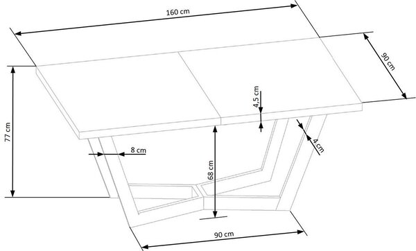 HALMAR Jídelní rozkládací stůl Massive 2 160/250 cm dub přírodní/černý