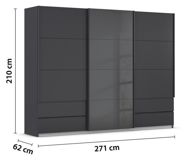 Skříň s posuv. dveřmi ELARA šedá/sklo bazalt, š. 271 cm