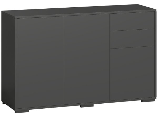 HOMCOM komoda, 2 vysouvací zásuvky a 3 dveře, nastavitelné police, dřevotříska E1, 117 x 36 x 74 cm, černá | Aosom