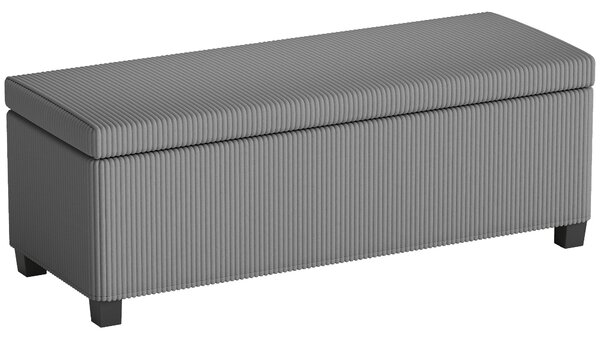 HOMCOM manšestrová lavice s úložným prostorem 84 l s víkem, šedá — 112 × 42 × 40 cm | Aosom