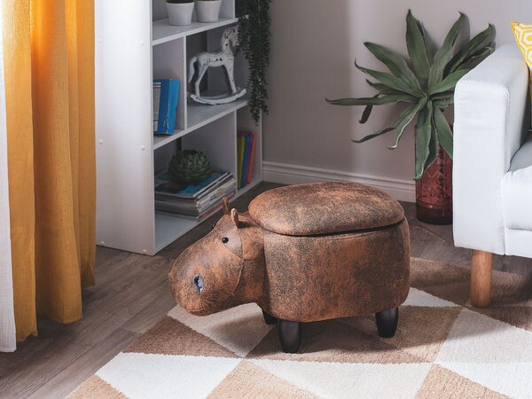 Zvířecí stolička s úložným prostorem HIPPO Umělá kůže Hnědá Hroch