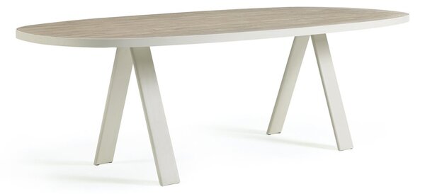 Ethimo Jídelní stůl Esedra, Ethimo, oválný 240x112,4x75 cm, rám lakovaný hliník barva Warmwhite, deska mořené teakové dřevo