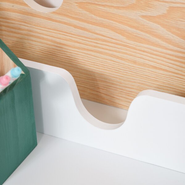Dětský stůl s židlí HOMCOM pro děti ve věku 3-6 let, 2 v 1, set 2 kusů se šuplíkem a knihovnou 70x50x75 cm, bílá a přírodní | Aosom