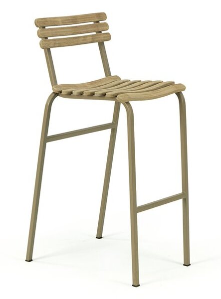Ethimo Barová židle Laren, Ethimo, 45x57x101 cm, rám lakovaná ocel barva Coffee Brown, deska teakové dřevo