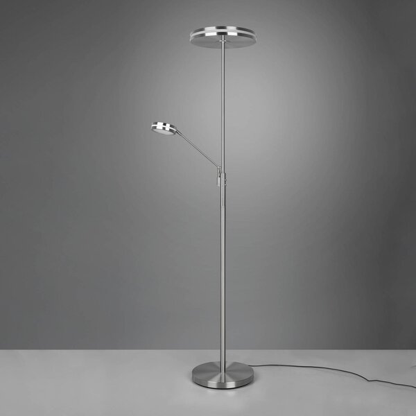 Trio Lighting LED stojací lampa Franklin, na čtení, matný nikl, stmívatelný, Hliník / šedá / zinek, Obývací pokoj / jídelna, kov, Moderní, Lampička na čtení