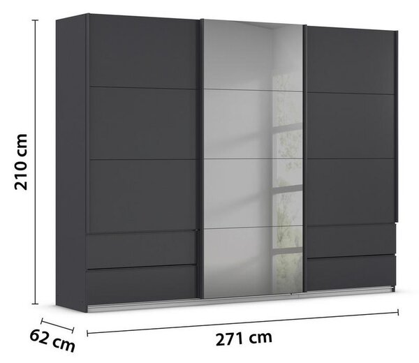 Skříň s posuvnými dveřmi ELARA šedá/zrcadlo šedé, š. 271 cm