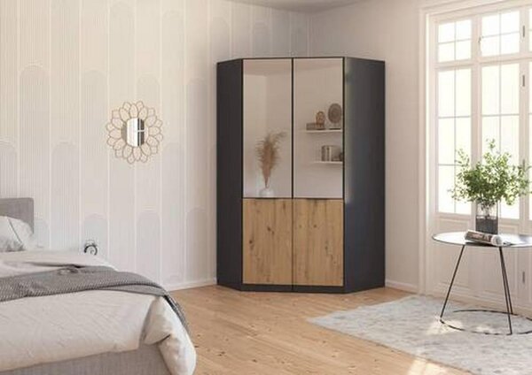 Rohová šatní skříň MAX-EXTRA,2-dveřová,2 zrcadla