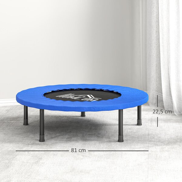 HOMCOM Fitness Trampolína Ø81 cm, Ocelová Trampolína se Zabezpečovací Podložkou a 28 Jary pro Vnitřní a Vnější Cvičení, Nosnost 100 kg, 81x81x22,5 cm