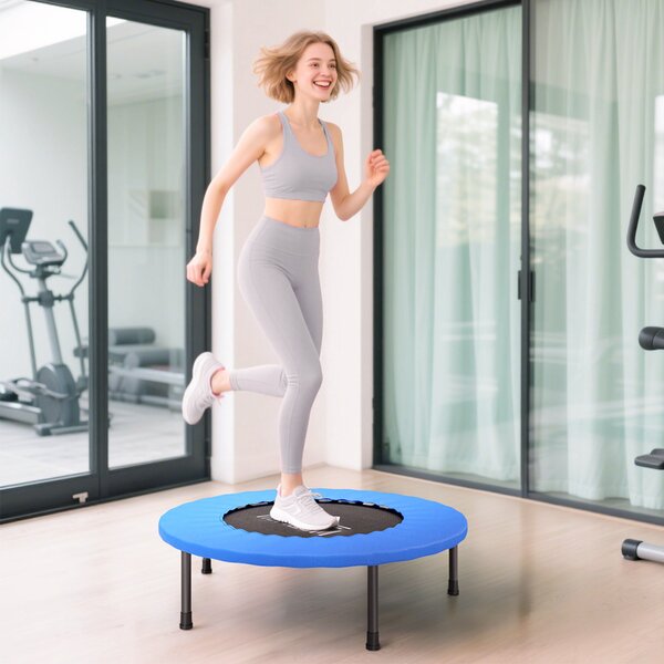 HOMCOM Fitness Trampolína Ø81 cm, Ocelová Trampolína se Zabezpečovací Podložkou a 28 Jary pro Vnitřní a Vnější Cvičení, Nosnost 100 kg, 81x81x22,5 cm