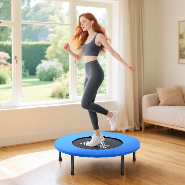 HOMCOM Fitness Trampolína Ø81 cm, Ocelová Trampolína se Zabezpečovací Podložkou a 28 Jary pro Vnitřní a Vnější Cvičení, Nosnost 100 kg, 81x81x22,5 cm