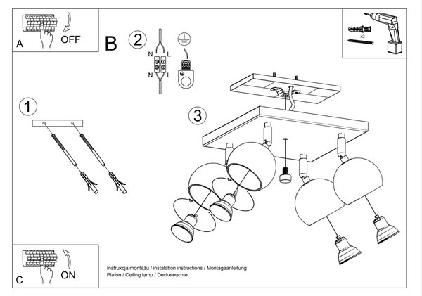 Sollux Lighting Stropní svítidlo OCULARE 4 černé