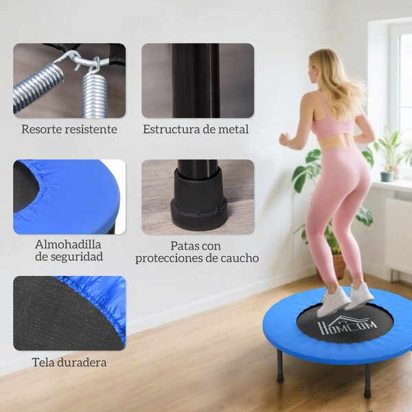 HOMCOM Fitness Trampolína Ø81 cm, Ocelová Trampolína se Zabezpečovací Podložkou a 28 Jary pro Vnitřní a Vnější Cvičení, Nosnost 100 kg, 81x81x22,5 cm