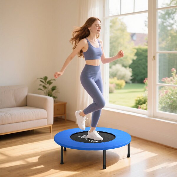 HOMCOM Fitness Trampolína Ø81 cm, Ocelová Trampolína se Zabezpečovací Podložkou a 28 Jary pro Vnitřní a Vnější Cvičení, Nosnost 100 kg, 81x81x22,5 cm
