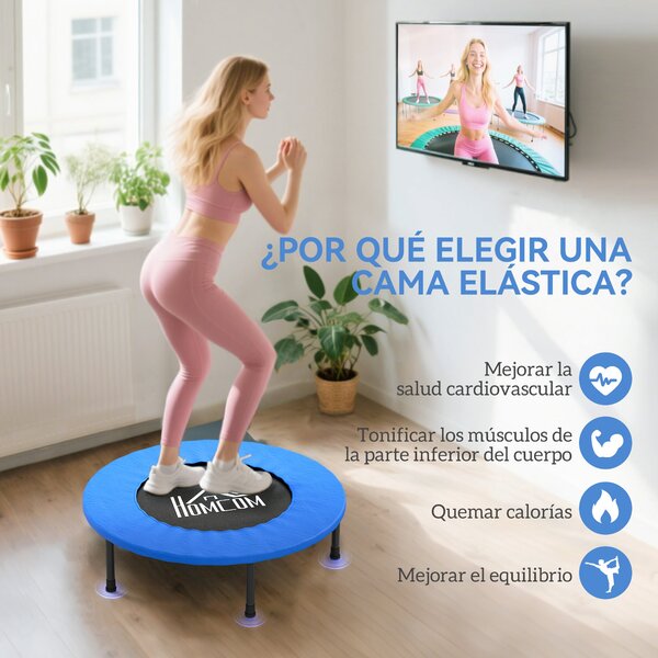 HOMCOM Fitness Trampolína Ø81 cm, Ocelová Trampolína se Zabezpečovací Podložkou a 28 Jary pro Vnitřní a Vnější Cvičení, Nosnost 100 kg, 81x81x22,5 cm