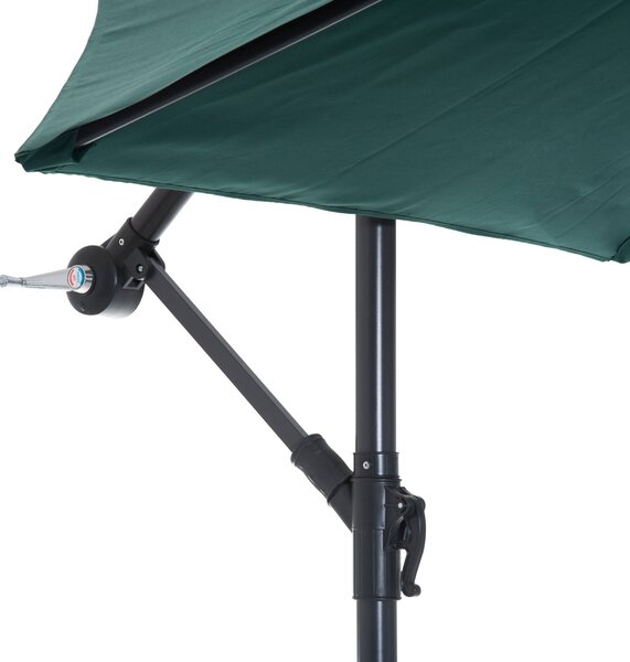 Zahradní slunečník Outsunny Ø300x250 cm s bočním podpěrným mechanismem a křížovou základnou - Tmavě zelený | Aosom