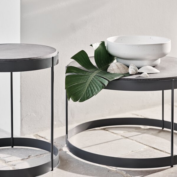 Bolia Šedobílý mramorový konferenční stolek Drum 40 cm se šedou podnoží