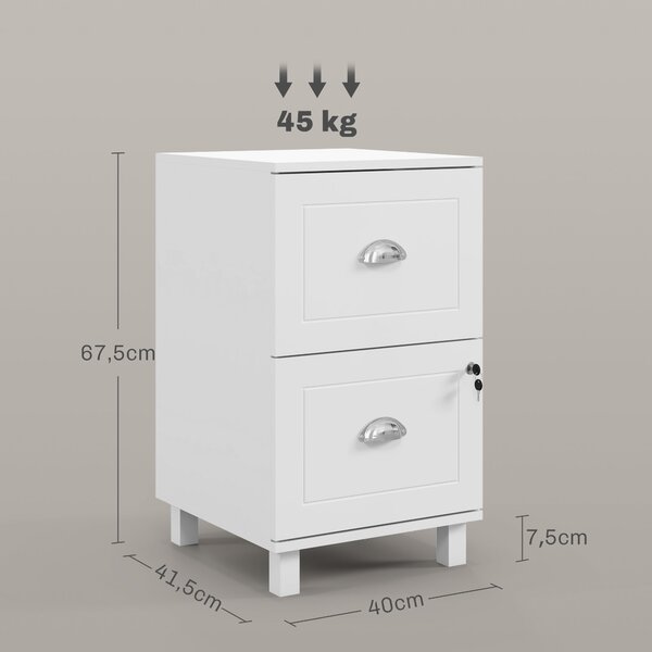 HOMCOM Kancelářská Skříňka na Stahování s 2 Zásuvkami a Zámky pro Závěsné Dokumenty A4 a Letter 40x41,5x67,5 cm Bílá | Aosom