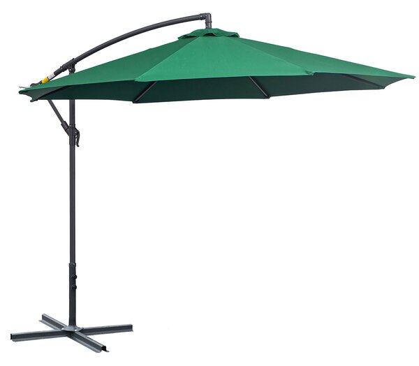 Zahradní slunečník Outsunny Ø300x250 cm s bočním podpěrným mechanismem a křížovou základnou - Tmavě zelený | Aosom
